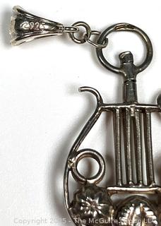 Sterling Silver Lyre Pendant with Garnet Finial Pendant