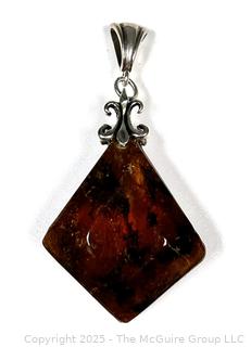 Double Sided Polished Amber Pendant with Sterling Silver Findings