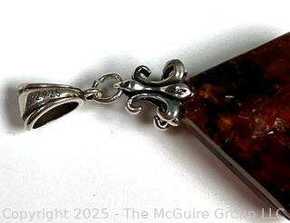 Double Sided Polished Amber Pendant with Sterling Silver Findings
