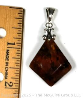 Double Sided Polished Amber Pendant with Sterling Silver Findings