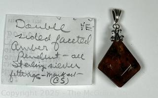 Double Sided Polished Amber Pendant with Sterling Silver Findings