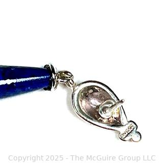 Polished Azarite Lapis and Malachite Drop Earrings with Sterling Mounts