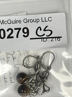 Sterling Silver Filigree Dangle Earrings with Tigers Eye Bead Finial. 