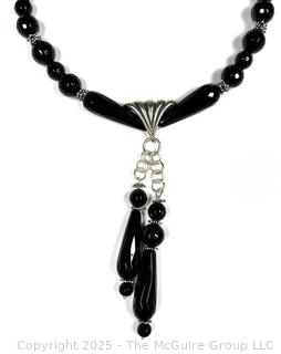 Onyx with Sterling Silver Double Drop Pendant Necklace with Earrings