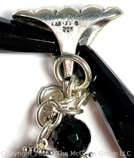 Onyx with Sterling Silver Double Drop Pendant Necklace with Earrings