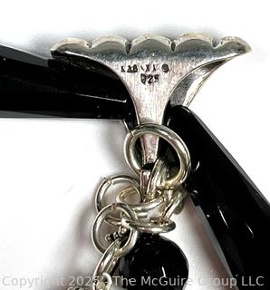 Onyx with Sterling Silver Double Drop Pendant Necklace with Earrings