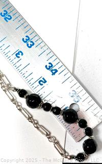 Opera Length Faceted Black Onyx Bead with Sterling Silver Chain Necklace and Earrings.  78" long