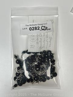 Opera Length Faceted Black Onyx Bead with Sterling Silver Chain Necklace and Earrings.  78" long