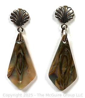 Pair of Abalone Shell Drop Earrings with Sterling Silver Mounts