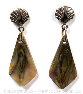 Pair of Abalone Shell Drop Earrings with Sterling Silver Mounts