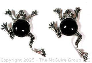 Two (2) Sterling Silver with Onyx Frog Jewelry Parts