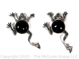 Two (2) Sterling Silver with Onyx Frog Jewelry Parts