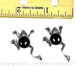 Two (2) Sterling Silver with Onyx Frog Jewelry Parts
