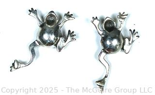 Two (2) Sterling Silver with Onyx Frog Jewelry Parts