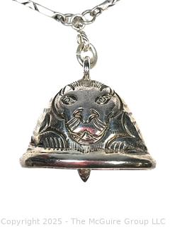 Tibetan Sterling Silver Bell Pendant with Tiger  on Chain Necklace