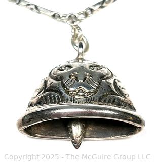 Tibetan Sterling Silver Bell Pendant with Tiger  on Chain Necklace