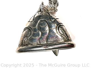 Tibetan Sterling Silver Bell Pendant with Tiger  on Chain Necklace