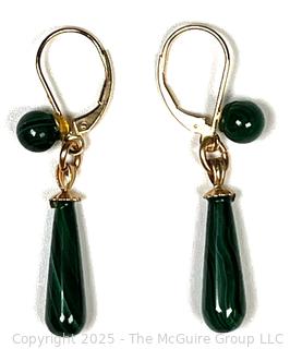 Polished Malachite Drop Earrings with 14KT Yellow Gold Findings.