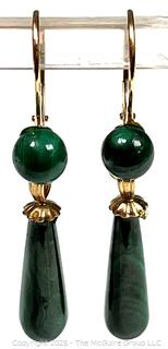 Polished Malachite Drop Earrings with 14KT Yellow Gold Findings.