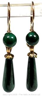 Polished Malachite Drop Earrings with 14KT Yellow Gold Findings.