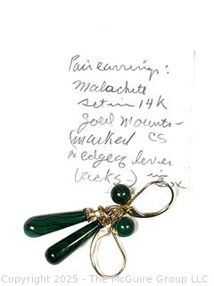 Polished Malachite Drop Earrings with 14KT Yellow Gold Findings.
