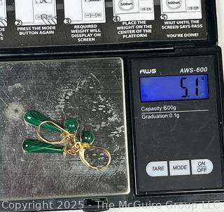Polished Malachite Drop Earrings with 14KT Yellow Gold Findings.
