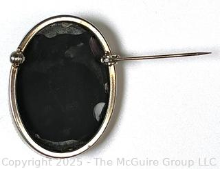 Oval Onyx with Blue Jasperware Cameo Brooch