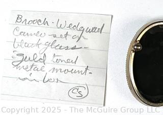 Oval Onyx with Blue Jasperware Cameo Brooch