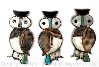 Three (3) Stone Inset Owl Decorations for Jewelry Making
