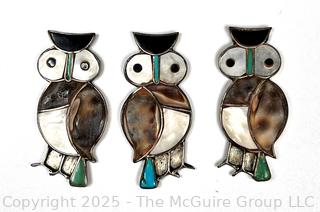 Three (3) Stone Inset Owl Decorations for Jewelry Making