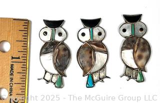 Three (3) Stone Inset Owl Decorations for Jewelry Making