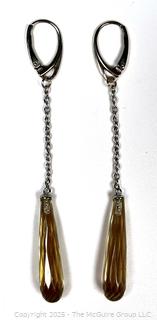 Faceted Lemon Citrine Drop Earrings on Sterling Silver Chain and Mounts.