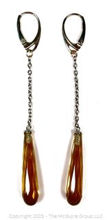 Faceted Lemon Citrine Drop Earrings on Sterling Silver Chain and Mounts.