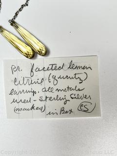 Faceted Lemon Citrine Drop Earrings on Sterling Silver Chain and Mounts.