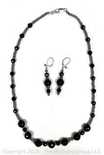 Onyx Bead Necklace with Drop Earring