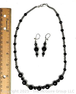 Onyx Bead Necklace with Drop Earring