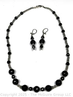 Onyx Bead Necklace with Drop Earring