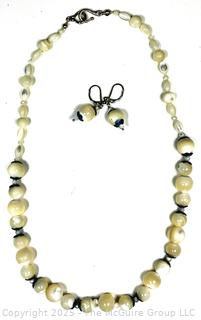 Mother of Pearl Bead Necklace with Matching Drop Earrings