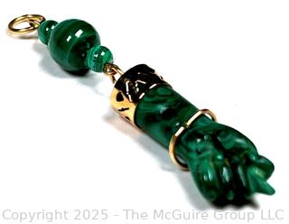 Malachite Figa, Brazilian Good Luck Charm, Pendant with 14KT Yellow Gold Findings.  