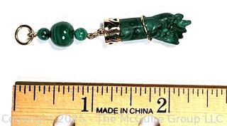 Malachite Figa, Brazilian Good Luck Charm, Pendant with 14KT Yellow Gold Findings.  