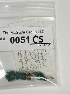 Malachite Figa, Brazilian Good Luck Charm, Pendant with 14KT Yellow Gold Findings.  