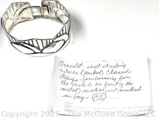 Embossed Sheet Sterling Silver Chased Design Cuff Bracelet