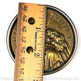 Pre-WWII German Brass St Anne Prayer Medallion on Easel Stand.  