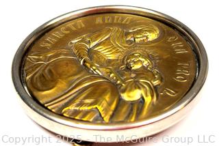 Pre-WWII German Brass St Anne Prayer Medallion on Easel Stand.  
