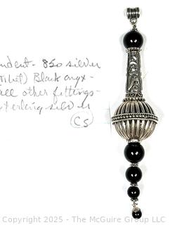 Ornate Sterling Silver with Onyx Bead Pendant