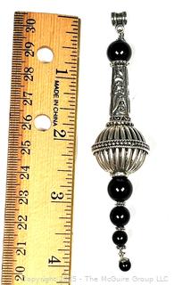 Ornate Sterling Silver with Onyx Bead Pendant