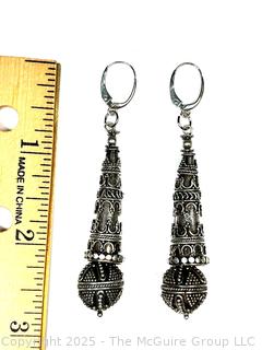 Ornate Sterling Silver Bead Drop Earrings