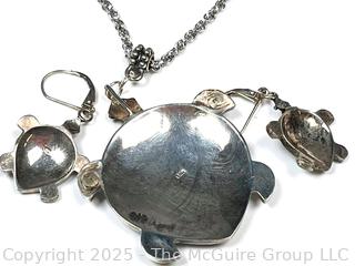 Sterling Silver with Abalone Shell Turtles Pendant Necklace and Earrings