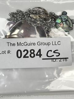 Sterling Silver with Abalone Shell Turtles Pendant Necklace and Earrings