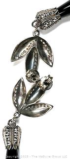 Polished Black Onyx Bead Drop Earrings with White Topaz Accents in Sterling Silver Mounts